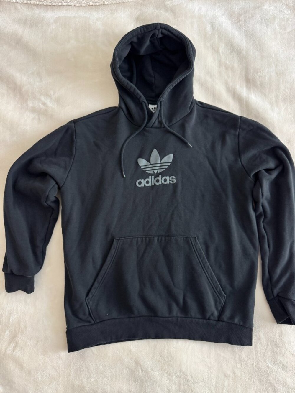 Adidas Originals Pullover Hoodie Mens L Black Trefoil Logo Front Back Streetwear